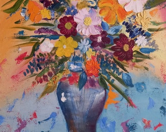 Flower Painting Original Art Home Decor Still Life Flowers In A Vase 15 by 19 by Diana Zamotaeva