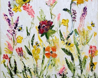 Fleurs peinture abeille Toscane oeuvre empâtement sur toile peinture originale couteau à palette moderne par DIANAbarcelonaART