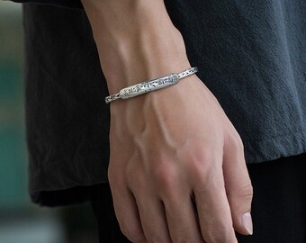 open braided bangle-Buddhist symbols-round, open, thin-cuff men's bracelet women's bracelet adjustable-gift unisex
