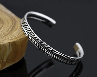 Vintage Bangle-925 Sterling Silver-Unisex Bracelet-Bangle Leaf Design Jewelry-Handmade-Biker Fashion-Gift for Him-Gift Unisex