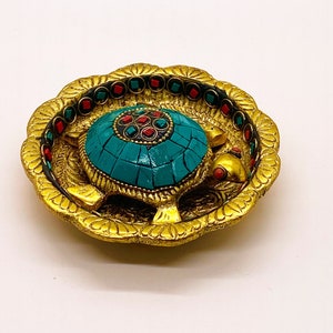 Metal Tortoise on Plate Feng Shui for Home decoration - Indian Metal Art - Attractive Gift