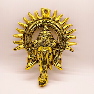 Brass finish Ganesha face , Hindu God of Good Luck, Bhagwan Idol Sculpture, Ganesha, Wall decor, Brass Ganapati,Hindu God of Good Luck