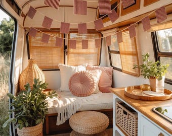 Wimpelkette – Terrakotta- und cremefarben gestreifter Stoff – Handgefertigt – Gewebte Girlande – Minimalistische Partydekoration – Kinderzimmer- und Hochzeitsdekoration – Herbst