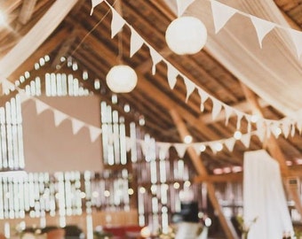 Bunting - Tissu coton ivoire - style rustique - chambre d'enfant - crèche - mariage - jardin - fête - décoration ivoire - mariage blanc - nutral