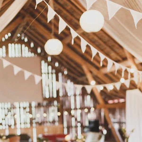 Bunting -  Ivory fabric cotton - rustic style - kids room - nursery - wedding - garden - party - ivory decoration - white wedding - nutral