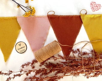 Bunting - ocher yellow, antic pink, rust, burnt orange - fabric cotton flagline - rustic style - kids room - nursery - wedding - garden