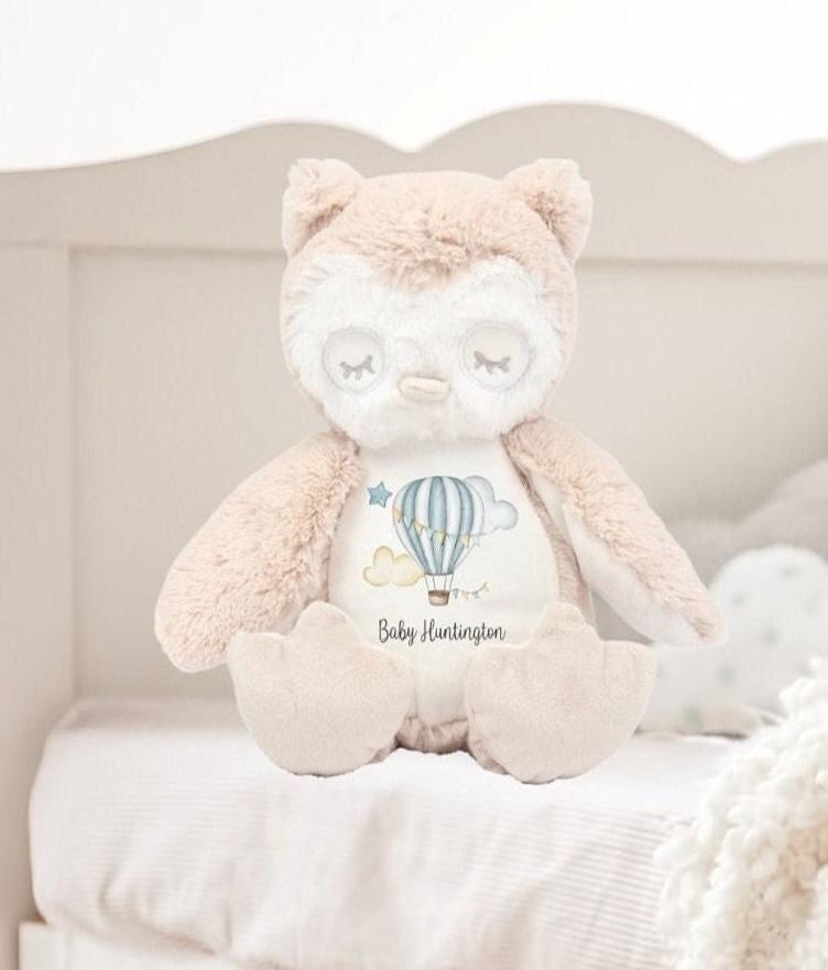 Personalized Plush Owl Teddy &ndash; Baby Gift, Newborn Keepsake