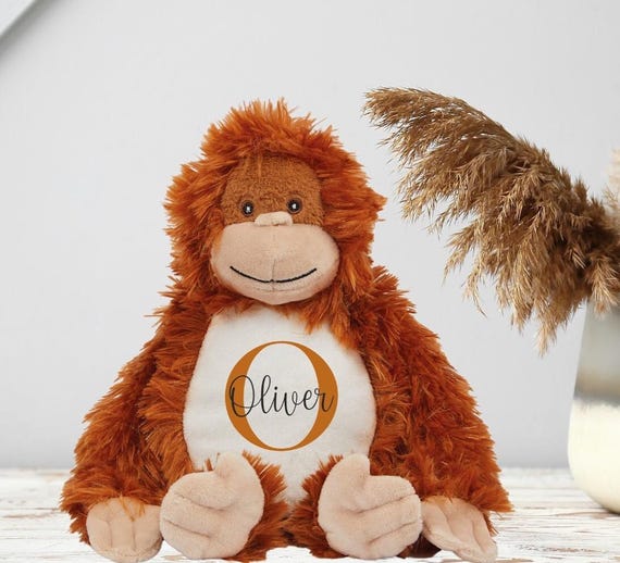 Peluche orangután personalizado con nombre impreso, peluche mono