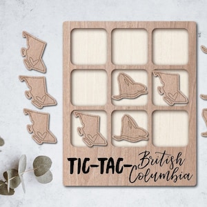 BRITISH COLUMBIA Laser Cut File Tic Tac Toe table game - INSTANT download - svg dxf Ai - glowforge k40 thunder - wooden games - laser cutter