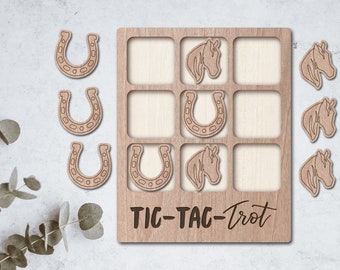 Horse horseshoe laser File Tic Tac Toe table game - INSTANT DOWNLOAD - svg dxf Ai - glowforge k40 thunder - wooden games - laser cutter