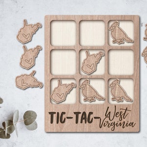 WEST VIRGINIA Laser Cut File Tic Tac Toe table game - INSTANT download - svg dxf Ai - glowforge k40 thunder - wooden games - laser cutter