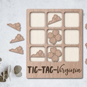 VIRGINIA Laser Cut File Tic Tac Toe Coffee table game - INSTANT DOWNLOAD - svg pdf Ai - glowforge k40 thunder - wooden games - laser cutter