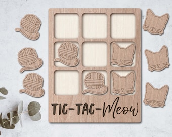 Cat Kitty laser File Tic Tac Toe coffee table game - INSTANT DOWNLOAD - svg pdf Ai - glowforge k40 thunder - wooden games - laser cutter