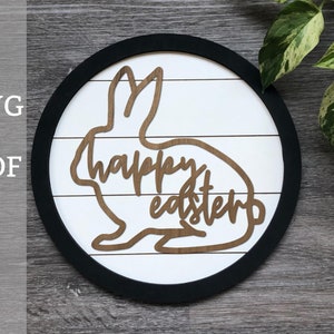 Enseigne murale de lapin de Pâques fichier de découpe laser TÉLÉCHARGEMENT INSTANTANÉ svg pdf Forge luminescente artificielle tonnerre ferme de décoration en bois rustique Joyeuses Pâques