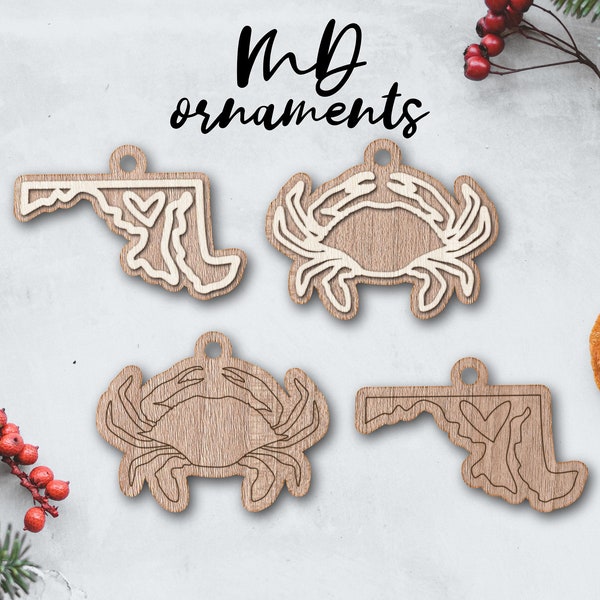 MARYLAND crab coastal ornament laser file INSTANT download svg dxf Ai glowforge k40 thunder rustic wood ornament keychain christmas decor