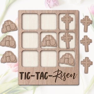 Fichier laser de Pâques ressuscité Tic Tac Toe jeu de table téléchargement immédiat svg dxf Ai glowforge k40 Thunder jeux en bois laser église religieuse