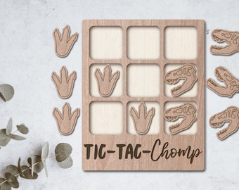 Dinosaur TRex laser File Tic Tac Toe coffee table game - INSTANT DOWNLOAD - svg dxf Ai - glowforge k40 thunder - wooden games - laser cutter