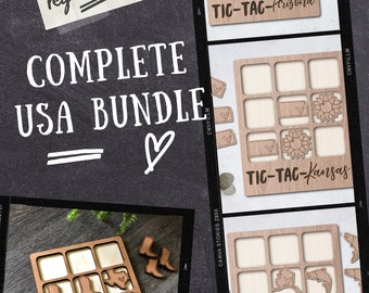 USA 50 State Bundle Tic Tac Toe Game Laser Cut Files INSTANT download svg dxf Ai glowforge k40 thunder - wooden games - laser cutter easy