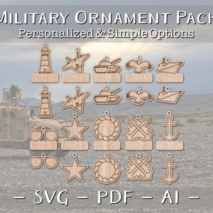 Military Branches Pack Quick Scored Ornaments customizable laser file INSTANT download svg pdf Ai glowforge thunder keychain christmas decor