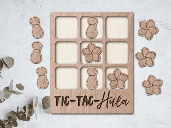 Hula Dancing laser File Tic Tac Toe table game INSTANT DOWNLOAD svg pdf Ai glowforge k40 thunder wooden games Hawaii Ipu drum plumeria dance
