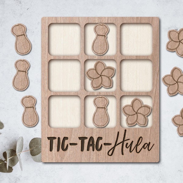 Jeu de table laser Hula Dancing fichier Tic Tac Toe TÉLÉCHARGEMENT IMMÉDIAT pdf svg Ai glowforge k40 Thunder jeux en bois Hawaii Ipu drum plumeria dance