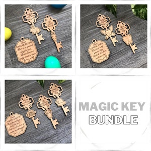 File laser Magic Key Bundle - Download IMMEDIATO svg pdf Ai glowforge k40 thunder decorazioni rustiche in legno Natale Babbo Natale Coniglietto pasquale Fatina dei denti