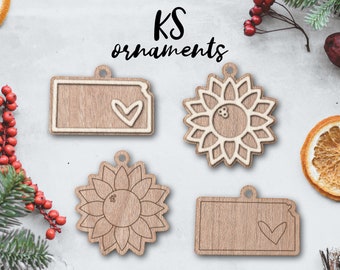 KANSAS usa ornament laser file - INSTANT download - svg dxf Ai - glowforge k40 thunder - rustic wood ornament keychain - christmas decor