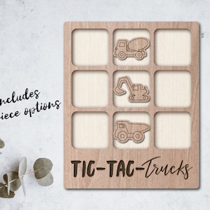 Jeu de Tic Tac Toe fichier laser Construction Trucks - TÉLÉCHARGEMENT IMMÉDIAT - svg pdf Ai - Glowforge k40 Thunder - jeux en bois - découpe laser