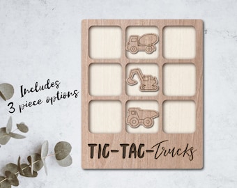 Construction Trucks laser File Tic Tac Toe game - INSTANT DOWNLOAD - svg pdf Ai - glowforge k40 thunder - wooden games - laser cutter