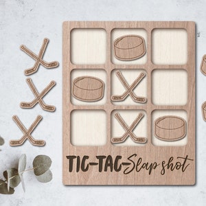 Archivo láser de hockey Juego de mesa de café Tic Tac Toe DESCARGA INSTANTÁNEA SVG PDF Ai Glowforge K40 Thunder Regalo de equipo deportivo Mamá papá personalizable Disco