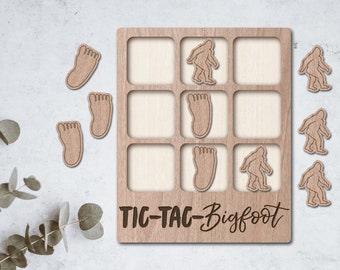 Bigfoot Sasquatch laser File Tic Tac Toe table game - INSTANT DOWNLOAD - svg pdf Ai - glowforge k40 thunder - wooden games - laser cutter