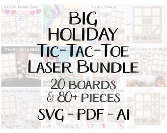 Big Holiday Bundle Tic Tac Toe Game Laser Cut Files INSTANT download svg pdf Ai glowforge k40 thunder wooden games customizable gifts easy