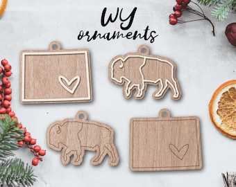 WYOMING buffalo bison ornament laser file INSTANT download svg dxf Ai glowforge k40 thunder rustic wood ornament keychain christmas decor