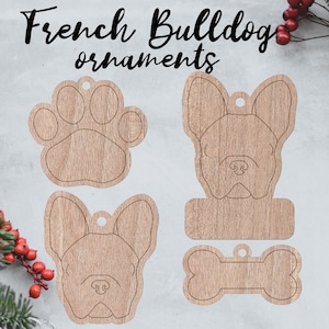 Französische Bulldogge Ornament Laserdatei - SOFORTIGER Download svg pdf Ai glowforge k40 Donner rustikale Holzverzierung Schlüsselanhänger Weihnachtsdekor