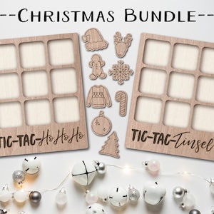 Weihnachten Bundle Laser-Datei Tic Tac Toe Tisch Spiel SOFORT DOWNLOAD svg PDF Ai glowforge k40 Donner Holz Geschenk Urlaub Dekor Santa
