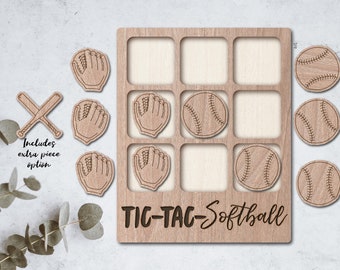 Softball laser File Tic Tac Toe coffee table game INSTANT DOWNLOAD svg pdf Ai glowforge k40 thunder sports team gift customizable mom dad