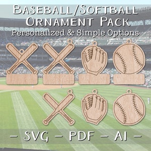 Paquete de béisbol y sóftbol, adornos de puntuación rápida, archivo láser personalizable, descarga instantánea, SVG, PDF, llavero de trueno con brillo Ai, deporte navideño
