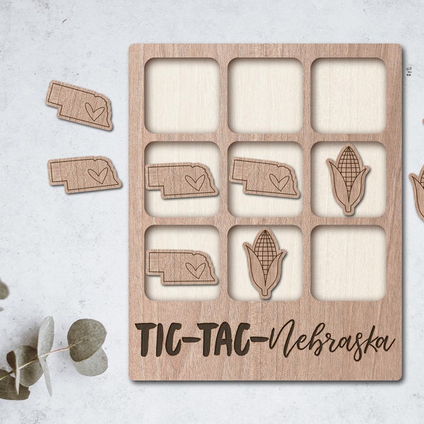 NEBRASKA Laser Cut File Tic Tac Toe coffee table game - INSTANT download - svg pdf Ai - glowforge k40 thunder - wooden games - laser cutter