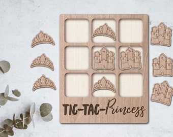 Princess laser File Tic Tac Toe coffee table game - INSTANT DOWNLOAD - svg dxf Ai - glowforge k40 thunder wooden games laser cutter castle