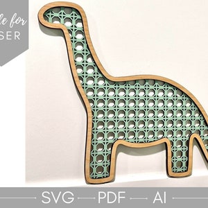 Rattan Dinosaurier Laser Cut Datei INSTANT DOWNLOAD svg pdf Ai glowforge k40 Donner rustikale Kinderzimmer Holzdekor anpassbar Regalsitter Zeichen