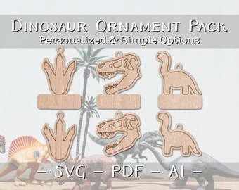 Dinosaur Pack Quick Scored Ornaments customizable laser file INSTANT download svg pdf Ai glowforge thunder wooden keychain christmas decor