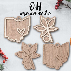 OHIO Buckeye オーナメント レーザー ファイル - 即時ダウンロード - SVG DXF Ai - GlowForge K40 Thunder - 素朴な木製オーナメント キーチェーン - クリスマス デコレーション