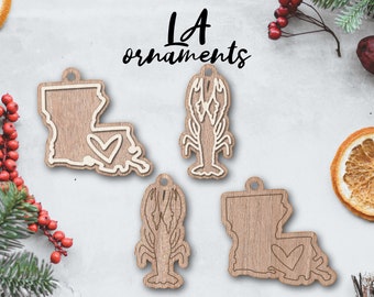 LOUISIANA crawfish ornament laser file INSTANT download svg dxf Ai glowforge k40 thunder rustic wood ornament keychain christmas decor