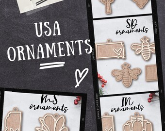 USA Ornaments complete Bundle Laser Cut Files INSTANT download svg dxf Ai glowforge k40 thunder -christmas ornaments diy laser cutter easy