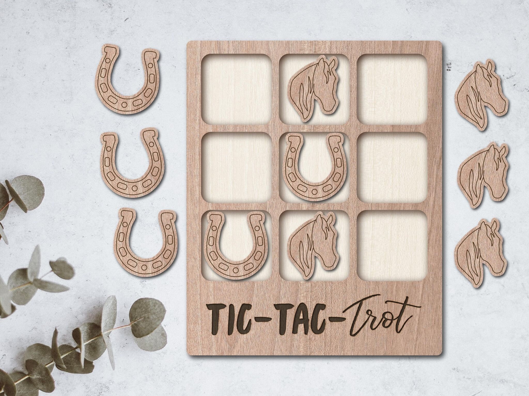 Horse horseshoe laser File Tic Tac Toe table game - INSTANT DOWNLOAD - svg dxf Ai - glowforge k40 thunder - wooden games - laser cutter