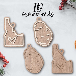 Adorno de patata de Idaho, archivo láser, descarga instantánea, SVG, DXF, Ai, Glowforge K40 Thunder, adorno rústico de madera, llavero, decoración navideña