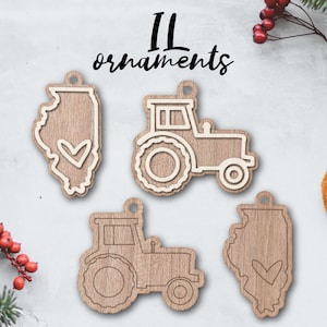 ILLINOIS tractor ornament laserbestand INSTANT download - svg dxf Ai - glowforge k40 thunder - rustieke houten ornament sleutelhanger - kerstdecor