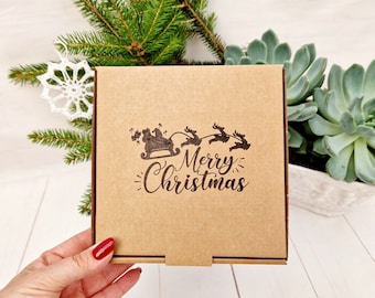Christmas Kraft Empty Gift Box. 6"x6"x2" Eco Friendly Recyclable Sustainable Packaging. Xmas, Strong, Cute Paper Box for Small Gifts