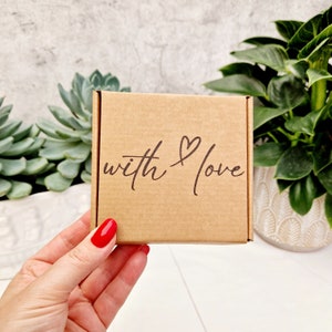 With Love-Hand Stamped Mini Kraft Empty Gift Box. Birthday, Wedding, Anniversary, Baby Shower, Teachers, Appreciation, Favour Small Box