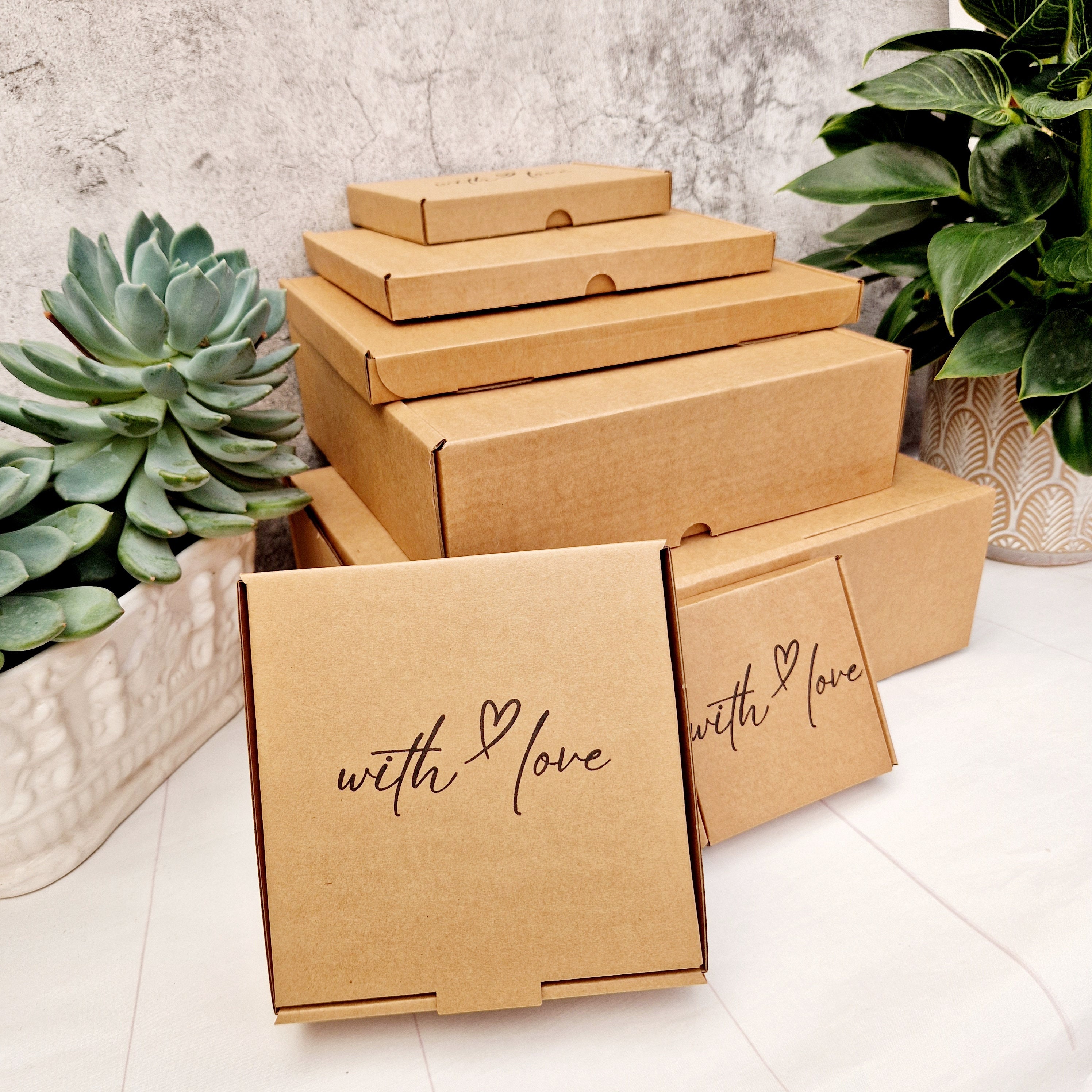 With Love-Empty Gift Box With Heart. Mini Small Medium Cardboard Postage Box Perfect for Valentine's Day Anniversary, Wedding, Baby Shower